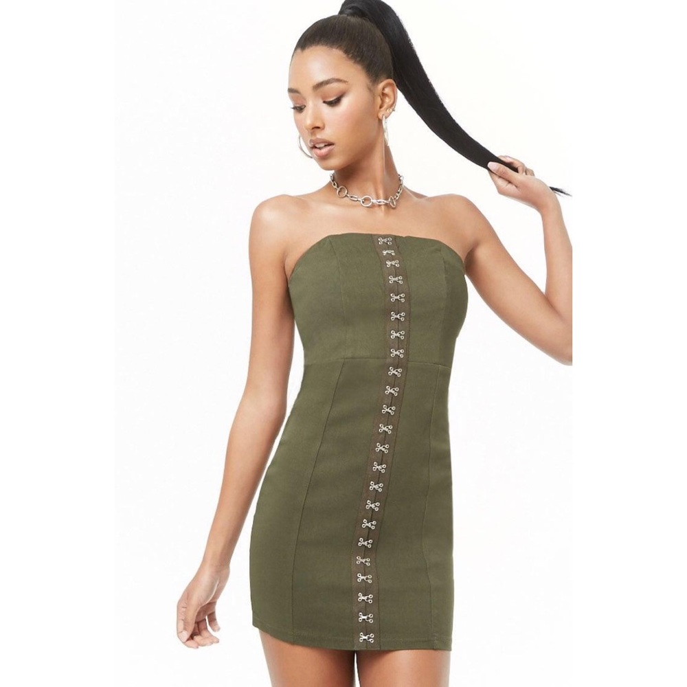 💜2/40$💜Army green tube top dress (S)